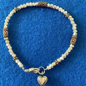 Sundance 925 Silver 14k Gold Diamond Faceted Bead Mix Metal Charm Bracelet NEW